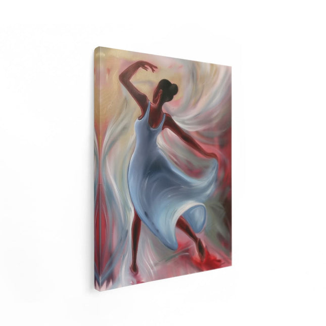 Canvas Schilderij Staand Danseres in een Blauwe Jurk