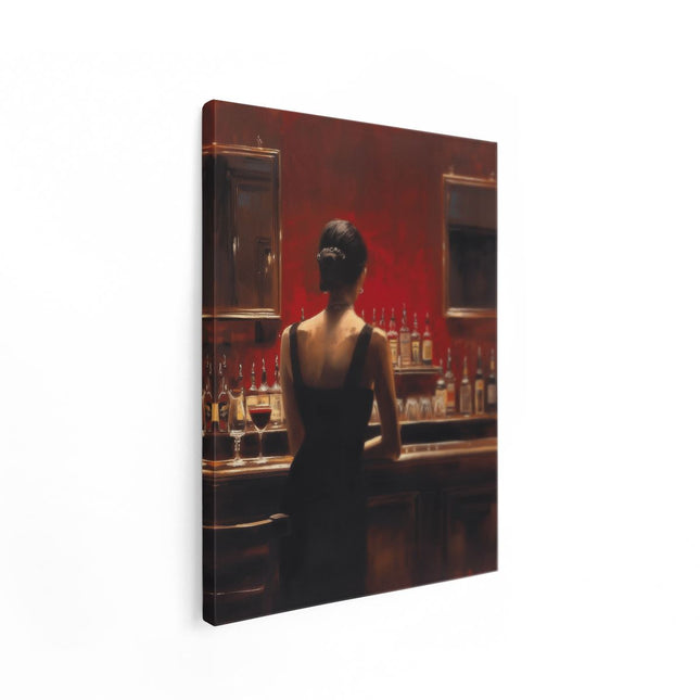 Canvas Schilderij Staand Kunstwerk van een Vrouw aan een Bar