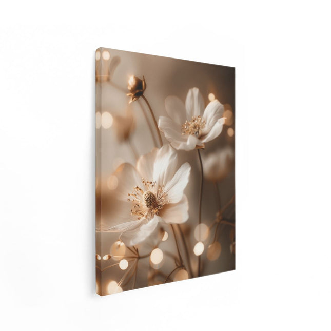 Canvas Schilderij Staand Witte Bloemen met Bokehlichten