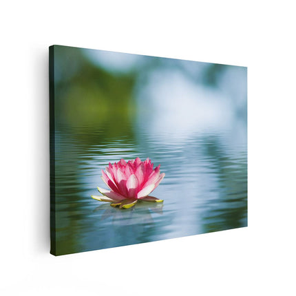 Canvas Schilderij Vooraanzicht Roze Lotusbloem Op Het Water