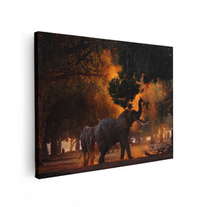 Canvas Schilderij Vooraanzicht Twee Olifanten In Het Bos