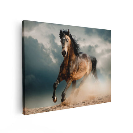 Canvas Schilderij Vooraanzicht Wilde Paard In Het Zand 