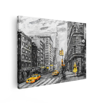 Canvas Schilderij Vooraanzicht Geschilderde New York Tekening - Zwart Wit