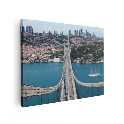 Canvas Schilderij Vooraanzicht Istanbul Bosporus Brug Vanaf Boven