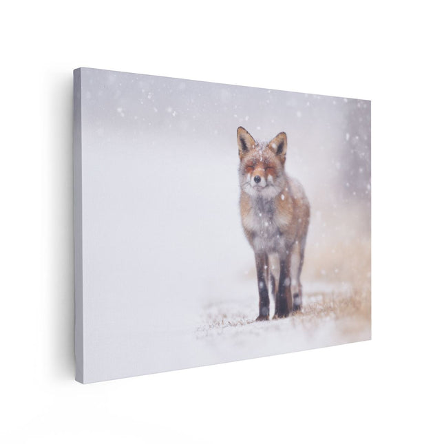 Canvas Schilderij Vooraanzicht Vos in de Sneeuw