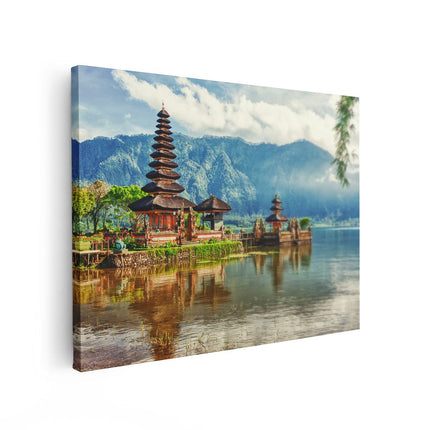 Canvas Schilderij Vooraanzicht Pura Tempel in Bali op het meer Beratan