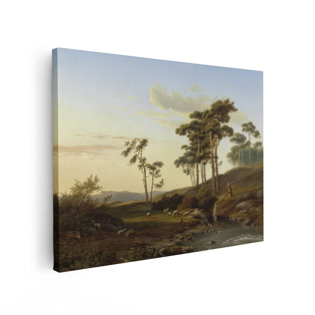 Canvas Schilderij Vooraanzicht Avondstemming met Herder - Cornelis Lieste