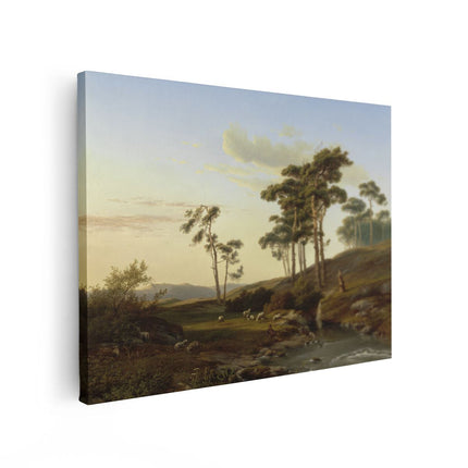 Canvas Schilderij Vooraanzicht Avondstemming met Herder - Cornelis Lieste