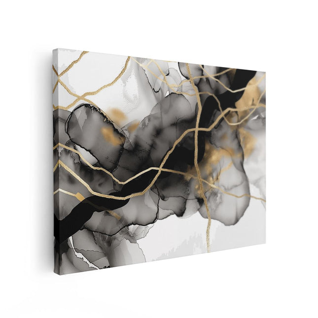 Canvas Schilderij Vooraanzicht Zwart en Goud Abstract Kunstwerk