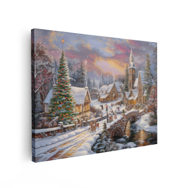 Canvas Schilderij Vooraanzicht Kunstwerk van een Kerstdorp