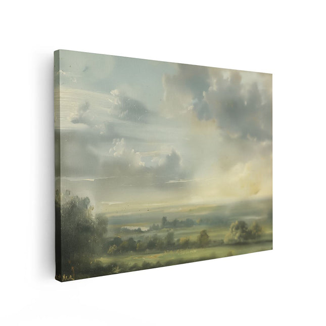 Canvas Schilderij Vooraanzicht Kunstwerk van Wolken boven een Veld