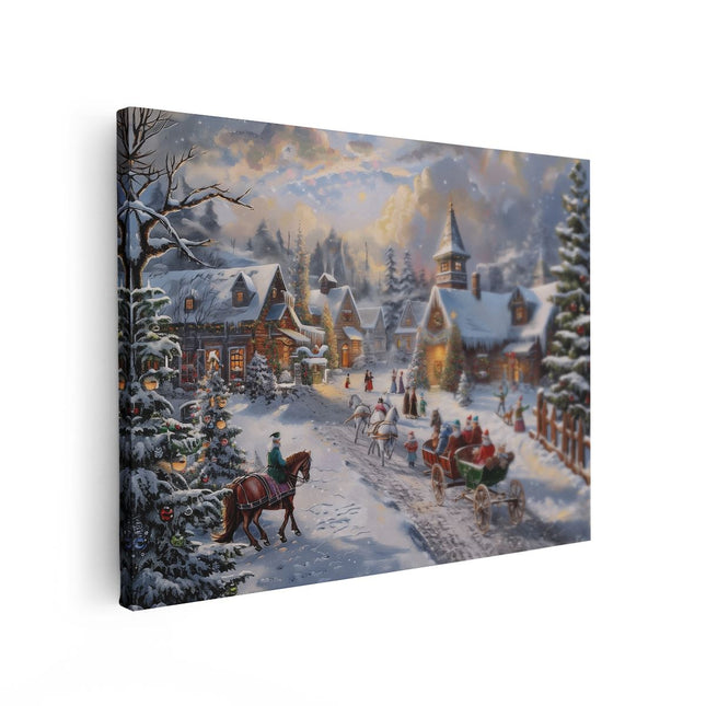 Canvas Schilderij Vooraanzicht Kunstwerk van een Kerstdorp