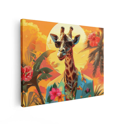 Canvas Schilderij Vooraanzicht Giraffe Draagt ​​Een Pak en een Zonnebril