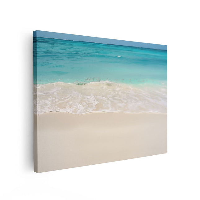 Canvas Schilderij Vooraanzicht Wit Zandstrand met Blauw Water