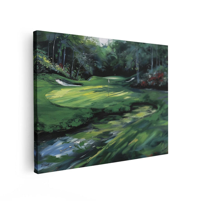 Canvas Schilderij Vooraanzicht Kunstwerk van een Golfbaan in het Bos