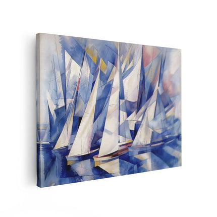 Canvas Schilderij Vooraanzicht Kunstwerk van Zeilboten in het Water