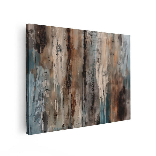Canvas Schilderij Vooraanzicht Abstract Kunstwerk met Blauwe, Bruine en Bruine Kleuren