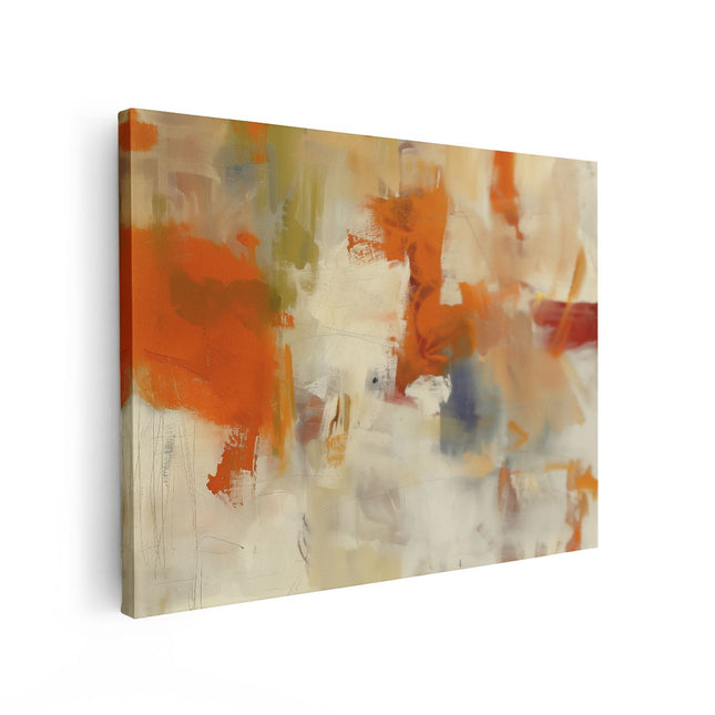 Canvas Schilderij Vooraanzicht Abstract Kunstwerk met Oranje en Beige Kleuren