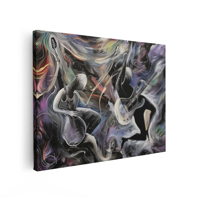 Canvas Schilderij Vooraanzicht Kunstwerk van Twee Mensen die Gitaar Spelen