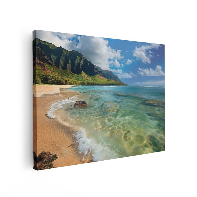Canvas Schilderij Vooraanzicht Strand in Hawaï