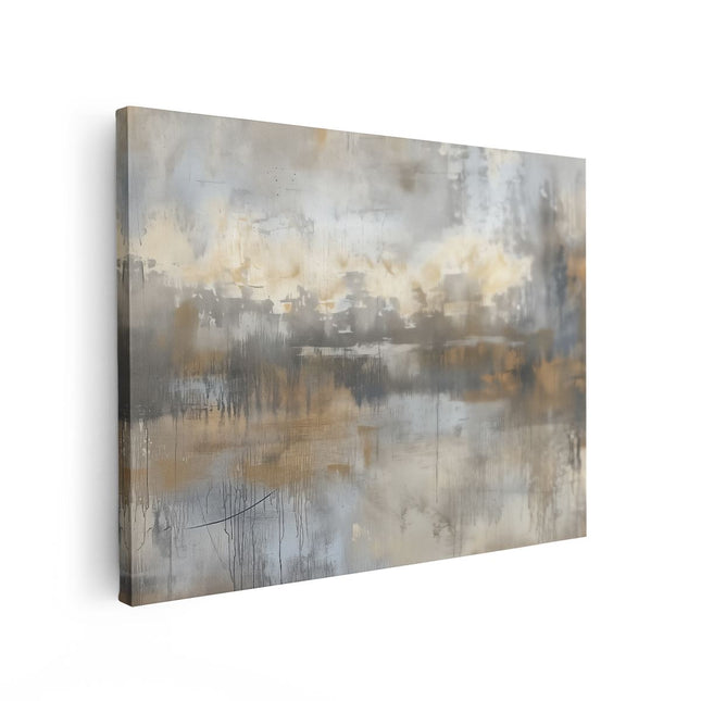 Canvas Schilderij Vooraanzicht Abstract Kunstwerk in Beige en Grijs