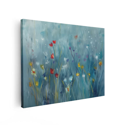 Canvas Schilderij Vooraanzicht Kunstwerk van Bloemen in een Veld