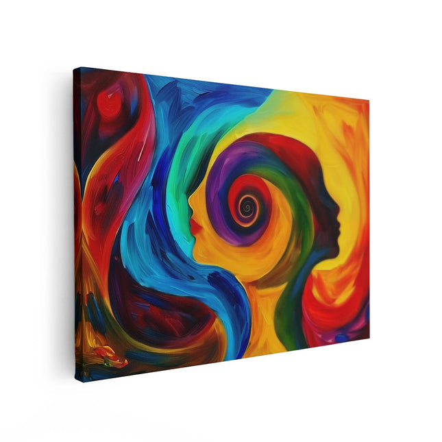 Canvas Schilderij Vooraanzicht Kleurrijk Kunstwerk van het Hoofd van een Vrouw