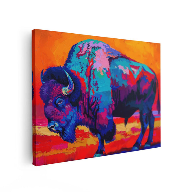 Canvas Schilderij Vooraanzicht Kleurrijk Kunstwerk van een Bizon