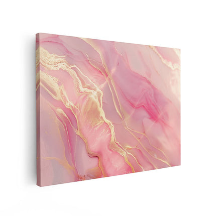 Canvas Schilderij Vooraanzicht Roze en Gouden Marmeren Achtergrond