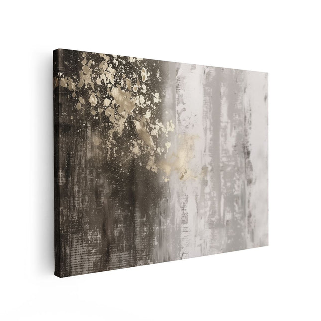 Canvas Schilderij Vooraanzicht Abstract Kunstwerk met Gouden en Zilveren Spetters