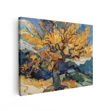 Canvas Schilderij Vooraanzicht Kunstwerk van een Boom met Gele Bladeren