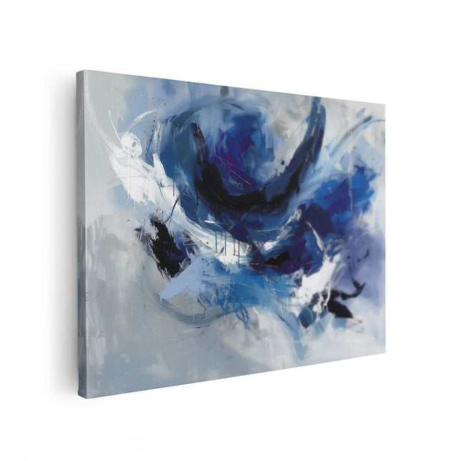 Canvas Schilderij Vooraanzicht Abstract Kunstwerk van Blauw en Wit