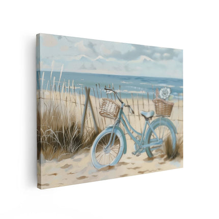 Canvas Schilderij Vooraanzicht Kunstwerk van een Fiets op het Strand