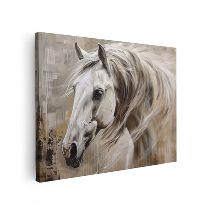 Canvas Schilderij Vooraanzicht Wit Paard met Lang Haar