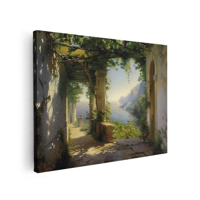 Canvas Schilderij Vooraanzicht Boog die naar de Zee Leidt