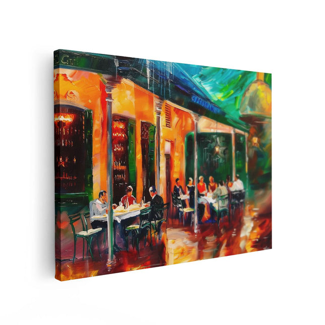 Canvas Schilderij Vooraanzicht Kunstwerk van Mensen in een Restaurant in New Orleans