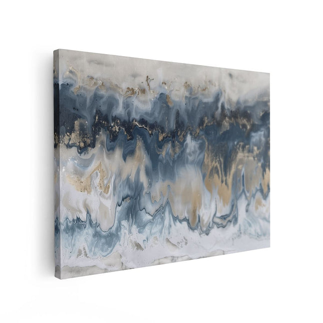 Canvas Schilderij Vooraanzicht Abstract Kunstwerk van Blauw en Goud