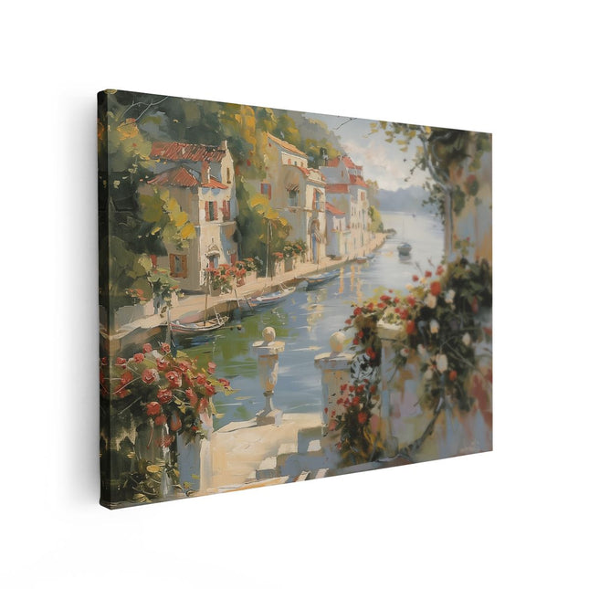 Canvas Schilderij Vooraanzicht Kunstwerk van een Gracht