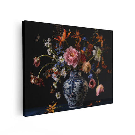 Canvas Schilderij Vooraanzicht Vaas Vol Bloemen