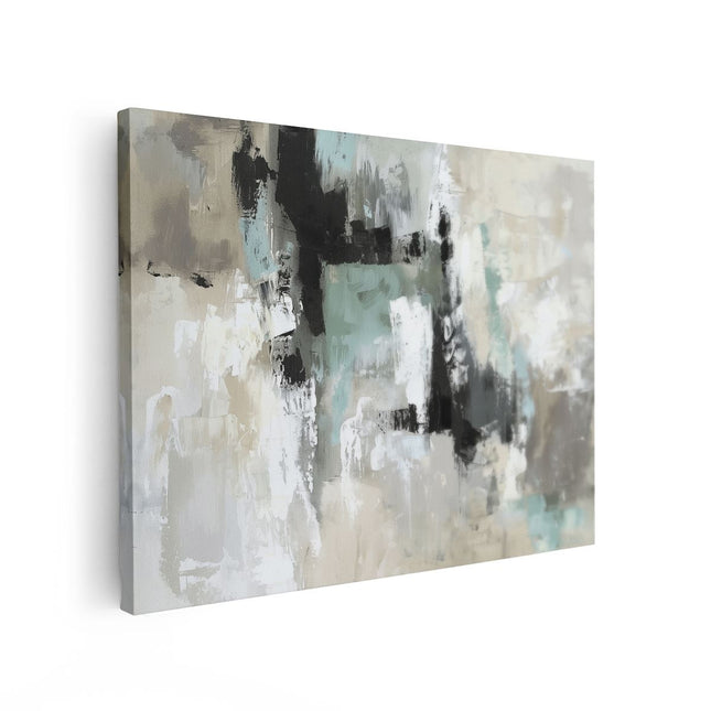 Canvas Schilderij Vooraanzicht Abstract Kunstwerk met Zwarte, Witte en Grijze Kleuren