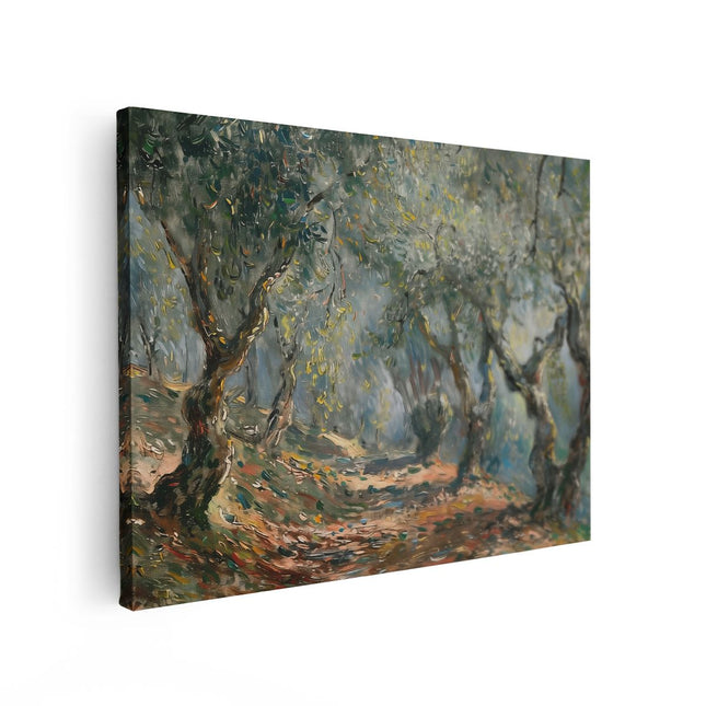 Canvas Schilderij Vooraanzicht Kunstwerk van een Pad door Olijfbomen