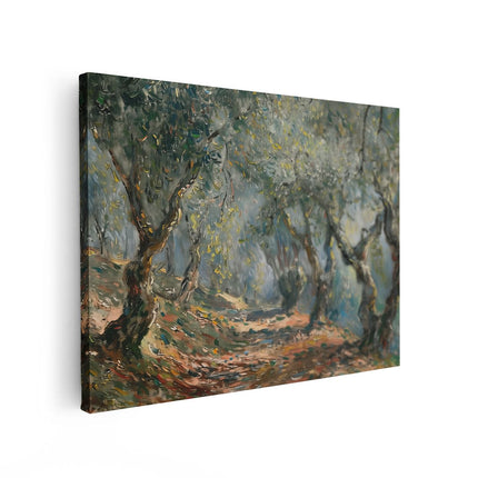 Canvas Schilderij Vooraanzicht Kunstwerk van een Pad door Olijfbomen