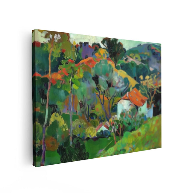 Canvas Schilderij Vooraanzicht Kunstwerk van een Huis op een Heuvel