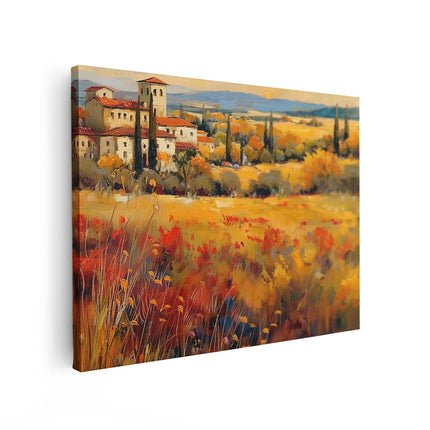 Canvas Schilderij Vooraanzicht Kunstwerk van een Veld in Toscane