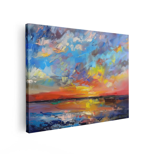 Canvas Schilderij Vooraanzicht Abstract Kunstwerk van een Zonsondergang