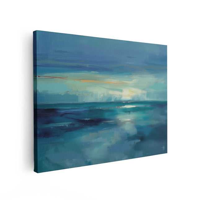 Canvas Schilderij Vooraanzicht Kunstwerk van een Zonsondergang boven de Oceaan