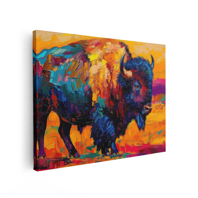 Canvas Schilderij Vooraanzicht Kleurrijk Kunstwerk van een Bizon