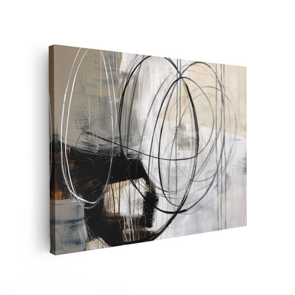 Canvas Schilderij Vooraanzicht Abstract Kunstwerk met Zwart Witte Cirkels