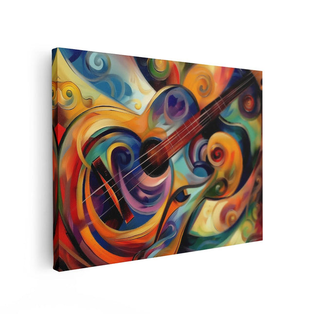 Canvas Schilderij Vooraanzicht Abstract Kunstwerk van een Akoestische Gitaar