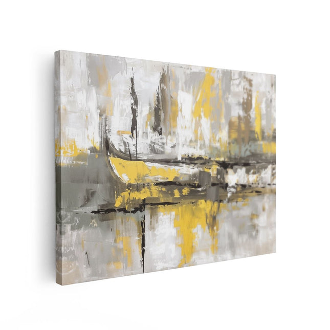 Canvas Schilderij Vooraanzicht Abstract Kunstwerk van Boten in Geel en Grijs